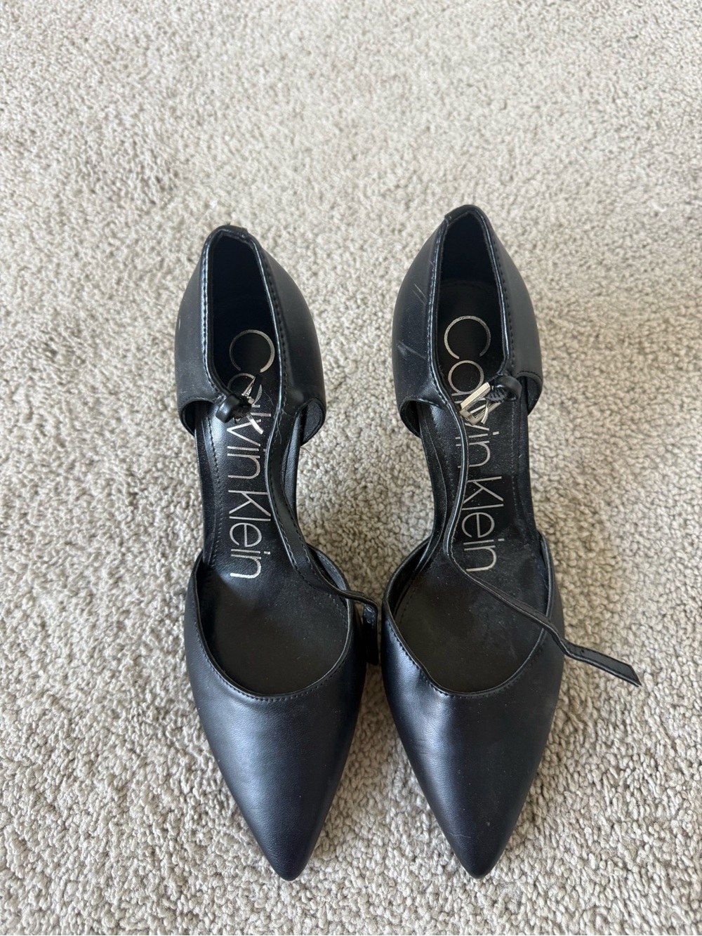 Calvin Klein Black Pointed D'Orsay Ankle-Strap Heels